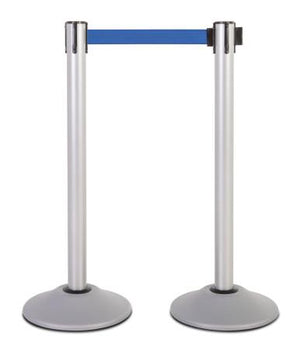 2-Pack Premium Steel Stanchions Barriers with Retractable Belt - Silver - The Crowd Controller