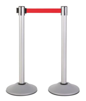 2-Pack Premium Steel Stanchions Barriers with Retractable Belt - Silver - The Crowd Controller