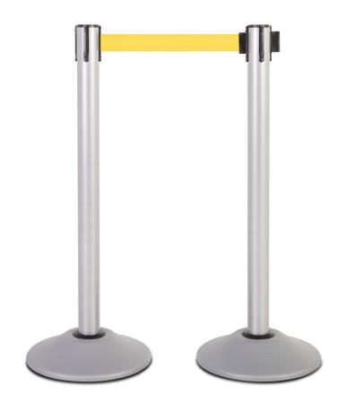 2-Pack Premium Steel Stanchions Barriers with Retractable Belt - Silver - The Crowd Controller