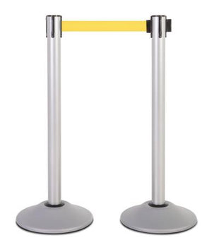 2-Pack Premium Steel Stanchions Barriers with Retractable Belt - Silver - The Crowd Controller