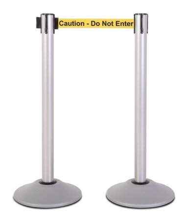 2-Pack Premium Steel Stanchions Barriers with Retractable Belt - Silver - The Crowd Controller