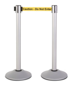 2-Pack Premium Steel Stanchions Barriers with Retractable Belt - Silver - The Crowd Controller