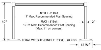 890B Slimline Post with Basics Base 7.5-13 FT Belt - The Crowd Controller