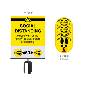 Social Distancing Floor Decals 6-Pack and Sign Bundle