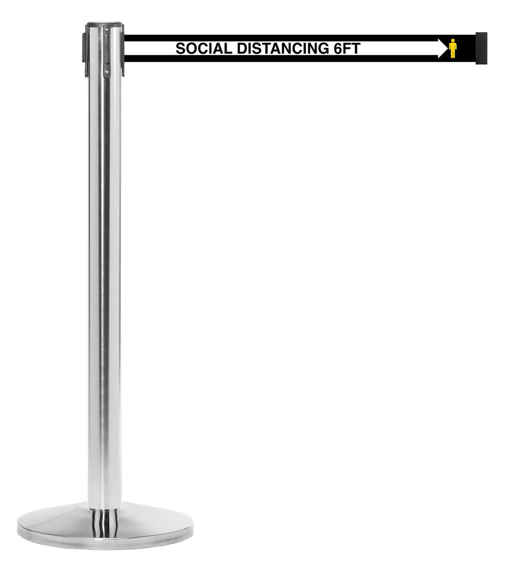 Social Distance Polished Stainless Stanchion Barrier 13' Belt - The Crowd Controller
