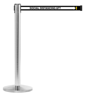 Social Distance Polished Stainless Stanchion Barrier 13' Belt - The Crowd Controller